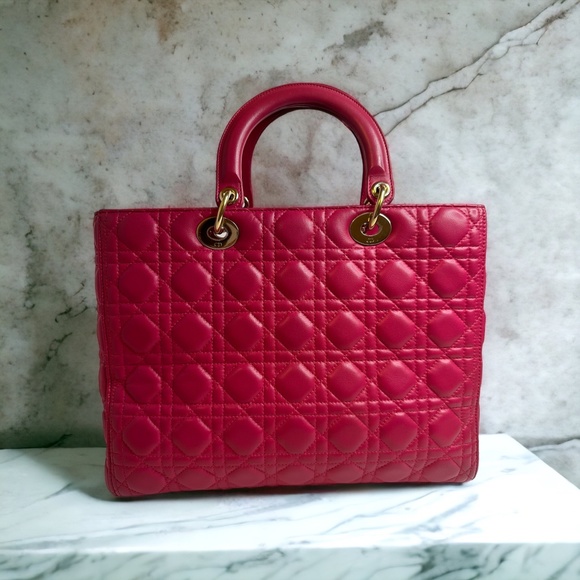 Large Lady Dior Pink Lambskin Handbag - Picture 4 of 11